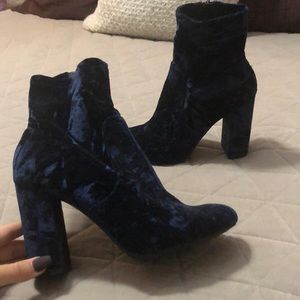 Navy blue velvet sock booties